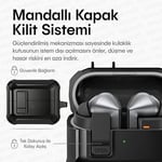 Teknoft Samsung Galaxy Buds 3 Pro, Buds 3 ve Buds 3 FE ile Uyumlu Mandallı Kapak Kilit Sistemli Mat Dokulu Darbelere Dayanıklı Premium Silikon Kılıf