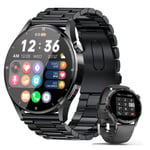 Telefon fonksiyonlu akıllı saat, 1,32 inç akıllı saat, erkek, Bluetooth nabız saati, uyku monitörü, kalp atış hızı, kalori, ses asistanlı, 360 x 360 HD dokunmatik ekran, iOS ve Android için