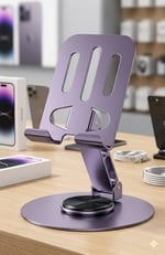TELEFON STANDI METAL ALAŞIMLI 360 DERECE TAM TUR DÖNEBİLEN ÇİFT NOKTADAN KATLAMA AYARLI ÇOK FONKSİYONLU TABLET VE TELEFON STANDI LİLA AÇIK MOR