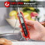 TempPro TP03H IPX6 Su Geçirmez Katlanabilir Problu, Işıklı Ekranlı Profesyonel Dijital Et ve Gıda Pişirme Termometresi (Kırmızı)
