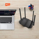 Tenda AC8 WLAN Dual Band Gigabit Router 1200Mbit/s (867Mbit/s 5GHz + 300Mbit/s 2.4GHz, 4 Gigabit Port, Mu-MIMO,4 * 6dBi Harici Anten, Uygulama Kontrolü, IPV6) Siyah