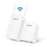 Tenda PH5 WLAN Powerline Adaptör Seti (1000Mbit/s Powerline + 300Mbit/s WLAN, 3 LAN Bağlantı Noktası, WiFi Klonlama, Tak ve Çalıştır, Diğer Mark - Seçenekler: AV1000+N300, P200 | 2'li paket, 1000 Mbps
