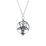 Ters Pentagram Keçi Kafası Erkek Kadın Kolye Antik Gümüş Kaplama - 60 cm Düz Zincir