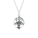 Ters Pentagram Keçi Kafası Erkek Kadın Kolye Antik Gümüş Kaplama - 60 cm Düz Zincir