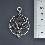 Ters Pentagram Keçi Kafası Erkek Kadın Kolye Antik Gümüş Kaplama - 60 cm Düz Zincir