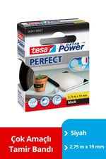 tesa extra Power Perfect dokuma bant – El işi, onarım, sabitleme, güçlendirme ve yazı yazmak için dokuma takviyeli Ductape – Siyah – 2,75 m x 19 mm