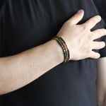 (Tesbihane) Ahşap Taşlı Sarı-Yeşil Renk Deri Ahşap Erkek Bileklik