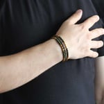 (Tesbihane) Ahşap Taşlı Sarı-Yeşil Renk Deri Ahşap Erkek Bileklik