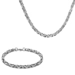 (Tesbihane) Silver Renk Kalınlık 5 mm 317L Çelik Kral Zincir&Bileklik Kombini