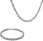 (Tesbihane) Silver Renk Kalınlık 5 mm 317L Çelik Kral Zincir&Bileklik Kombini