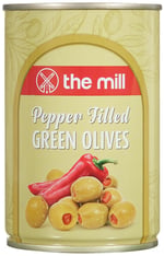 The Mill Biber Dolgulu Yeşil Zeytin Teneke (12'li Paket) - Süzme Ağırlık: 100 g - 361-400 adet/kg - Çekirdeksiz - Salamura - Kuzey Ege Bölgesi Zeytinleri - Vitamin ve Antioksidanca Zengin