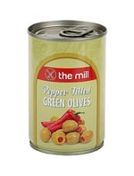 The Mill Biber Dolgulu Yeşil Zeytin Teneke - Süzme Ağırlık: 300 g - 361-400 adet/kg - Çekirdeksiz - Salamura - Kuzey Ege Bölgesi Zeytinleri - Vitamin ve Antioksidanca Zengin - Veganlara Uygun