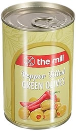 The Mill Biber Dolgulu Yeşil Zeytin Teneke (12'li Paket) - Süzme Ağırlık: 100 g - 361-400 adet/kg - Çekirdeksiz - Salamura - Kuzey Ege Bölgesi Zeytinleri - Vitamin ve Antioksidanca Zengin