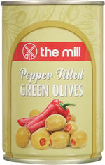 The Mill Biber Dolgulu Yeşil Zeytin Teneke (12'li Paket) - Süzme Ağırlık: 100 g - 361-400 adet/kg - Çekirdeksiz - Salamura - Kuzey Ege Bölgesi Zeytinleri - Vitamin ve Antioksidanca Zengin