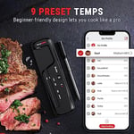 ThermoPro TP961 TempSpike Tam Kablosuz Akıllı Et Termometresi, 150m Menzilli Bluetooth ve Çift Sensörlü Barbekü Isı Ölçer