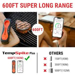 ThermoPro TP970 TempSpike Plus Tam Kablosuz Akıllı Et Termometresi, 182m Ultra Menzilli Bluetooth Barbekü ve Fırın Isı Ölçer