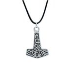 Thor Mjollnir Hammer Deri ip Kolye - Gümüş Kaplama - Kadın Erkek Kolye - No:839