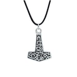 Thor Mjollnir Hammer Deri ip Kolye - Gümüş Kaplama - Kadın Erkek Kolye - No:839