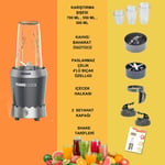 TIGRECOOK NUTRISHAKE 3 in 1 Paslanmaz Çelik Bıçaklı Kişisel Smoothie Blender ve Kahve Baharat Öğütücü 1000W (GRI)