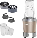 TIGRECOOK NUTRISHAKE 3 in 1 Paslanmaz Çelik Bıçaklı Kişisel Smoothie Blender ve Kahve Baharat Öğütücü 1000W (GRI)