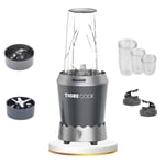 TIGRECOOK NUTRISHAKE 3 in 1 Paslanmaz Çelik Bıçaklı Kişisel Smoothie Blender ve Kahve Baharat Öğütücü 1000W (GRI)