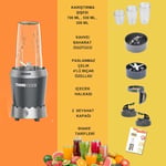 TIGRECOOK NUTRISHAKE 3 in 1 Paslanmaz Çelik Bıçaklı Kişisel Smoothie Blender ve Kahve Baharat Öğütücü 1000W (GRI)