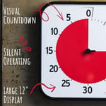 TIME TIMER ORİJİNAL Large 30x30cm - 60 Dakika Görsel Analog Zamanlayıcı Saat - İsteğe Bağlı Akustik Alarm (Ses Kontrolü) Yüksek Sesli Tıklama Yok; Zaman Yönetimi Cihazı (Siyah)