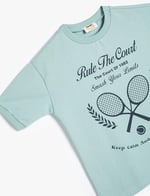 Tişört Tenis Baskılı Kısa Kollu Bisiklet Yaka Pamuklu