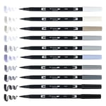 Tombow AB-T Dual Brush Pen G.Kalem Seti Grayscale (Gri Tonlar) 10 renk