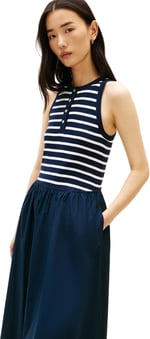 Tommy Hilfiger Çizgili% 100 Pamuk Regular Fit Pileli Maxi Boy Elbise Bayan ELBİSE WW0WW49628 0X3 - Bedenler: M, L, XL