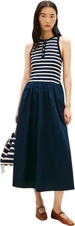 Tommy Hilfiger Çizgili% 100 Pamuk Regular Fit Pileli Maxi Boy Elbise Bayan ELBİSE WW0WW49628 0X3 - Bedenler: M, L, XL