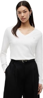Tommy Hilfiger CO JERSEY STITCH V-NK SWEATER Sweater Kadın