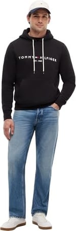 Tommy Hilfiger Erkek İşlemeli Marka Logo Kanguru Cep Hoodie Uzun Kollu Sweatshirt