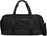Tommy Hilfiger Erkek Polyester Duffle Çanta, Seyahat ve Spor için, Ayarlanabilir Çapraz Askı, Çift Fermuarlı, Siyah