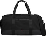 Tommy Hilfiger Erkek Polyester Duffle Çanta, Seyahat ve Spor için, Ayarlanabilir Çapraz Askı, Çift Fermuarlı, Siyah