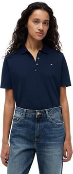 Tommy Hilfiger Kadın Polo Yaka T-shirt WW0WW43224C1G, Mavi, S