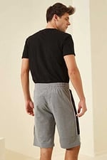 TOMMY LIFE Gri Melanj Yan Şeritli Standart Kalıp Şort, S, T08ER-81148, Gb Melanj, Erkek