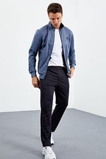 TOMMY LIFE TOMMYLIFE Lacivert Dik Yaka Fermuarlı Standart Kalıp Klasik Paça Eşofman Takımı, T09ER-85162