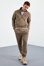 TOMMY LIFE TOMMYLIFE Lacivert Yarım Fermuar Dik Yaka Lastik Paça Polar Eşofman Takımı, T09ER-85159