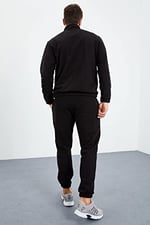 TOMMYLIFE Lacivert Yarım Fermuar Dik Yaka Lastik Paça Polar Erkek Eşofman Takımı - 85159