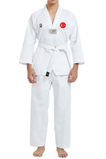 TOP GLORY (T1381) Fitilli Beyaz Yaka Baskılı Taekwondo Elbisesi Dobok-