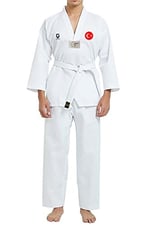 TOP GLORY (T1381) Fitilli Beyaz Yaka Baskılı Taekwondo Elbisesi Dobok-