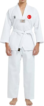 TOP GLORY (T1381) Fitilli Beyaz Yaka Baskılı Taekwondo Elbisesi Dobok-