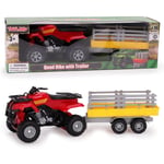 Toyland® Farm dörtlü bisiklet ve treyler oyun seti — 1:16 ölçekli — serbest tekerlek hareketi — erkek çiftlik oyuncakları (kırmızı kare)