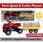 Toyland® Farm dörtlü bisiklet ve treyler oyun seti — 1:16 ölçekli — serbest tekerlek hareketi — erkek çiftlik oyuncakları (kırmızı kare)