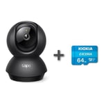 TP-Link Tapo C211 2K 3MP Yatay ve Dikey Ev Güvenliği Wi-Fi Kamerası, Gece Görüşü, IP66 Su Geçirmez, Siyah Renk + 64GB Kioxia MicroSD Bellek