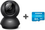 TP-Link Tapo C211 2K 3MP Yatay ve Dikey Ev Güvenliği Wi-Fi Kamerası, Gece Görüşü, IP66 Su Geçirmez, Siyah Renk + 64GB Kioxia MicroSD Bellek