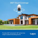 TP-Link Tapo TC41 2K Dış Mekan Pan/Tilt Güvenlik Wi-Fi Kamera, IP65 Hava Koşullarına Dayanıklı, Hareket Algılama, 360° Görsel Kapsama Alanı, Tam Renkli Gece Görüşü, Yerel Depolama, Alexa ve GoogleHome