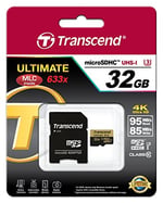 Transcend Ultimate microSDHC UHS-I U3 32 GB Hafıza Kartı MLC SD Adaptörlü (95 Mbps Okuma, 85 Mbp Yazma)