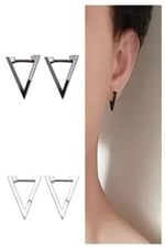 Trend Collection 2'li Üçgen Çelik Küpe Set 2 Çift Paslanmaz Küpe Kadın Erkek Unisex 316l Çelik Küpe